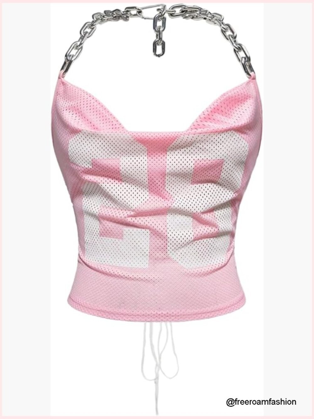 Y2k Number Graphic Halter Crop Top Backless Lace Up Chain Top Party Tops